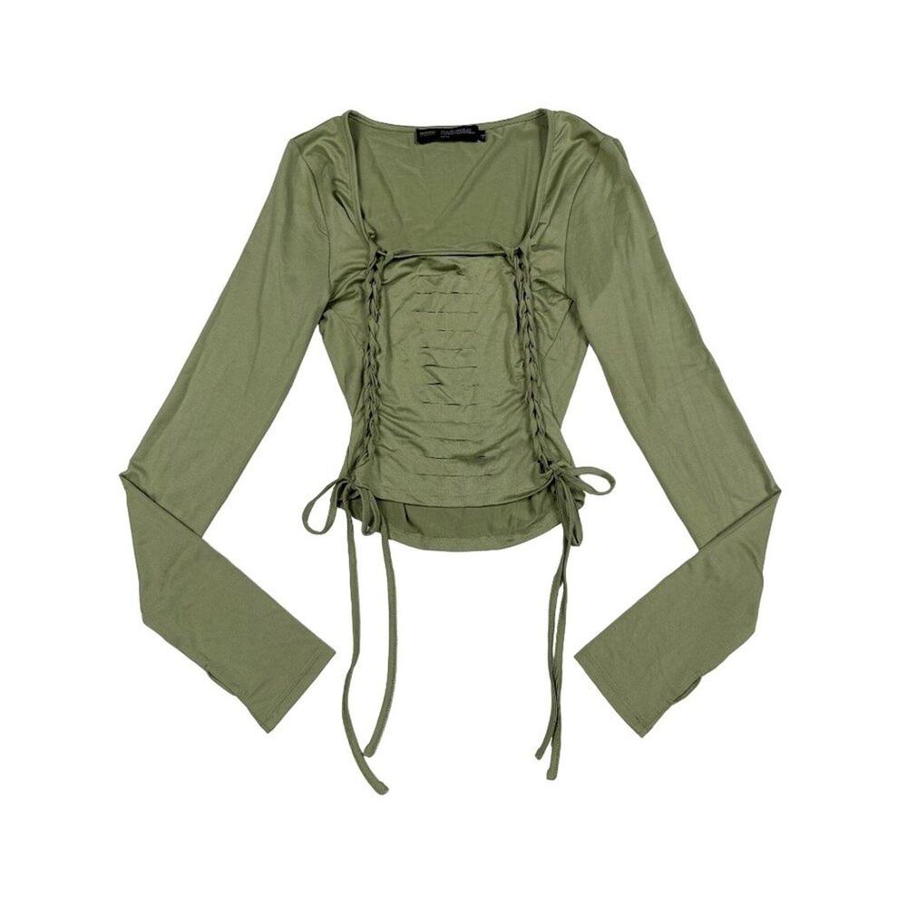 Finesse - Morgan Green Long Sleeve Cut out Top in Sage Green